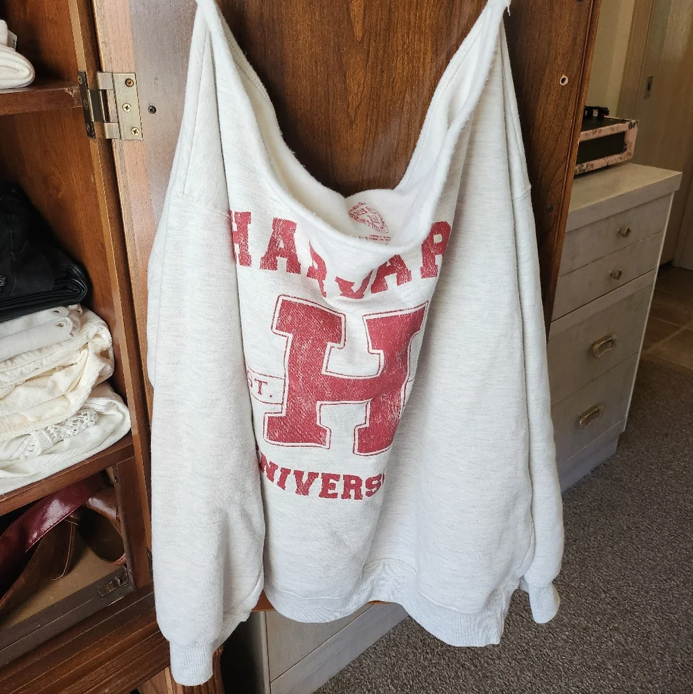 Harvard University Gray Off-Shoulder Sweatshirt - Picture 6 of 8
